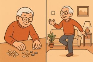 old man picking beans and catching ball