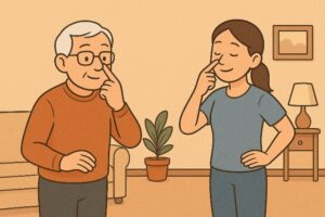 man and woman touching nose