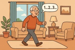 Old Man counting while Walking