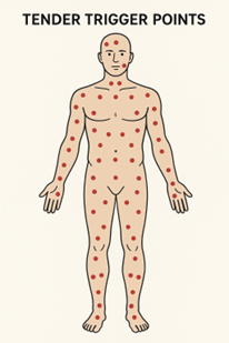 Body shows tender trigger points of fibromyalgia